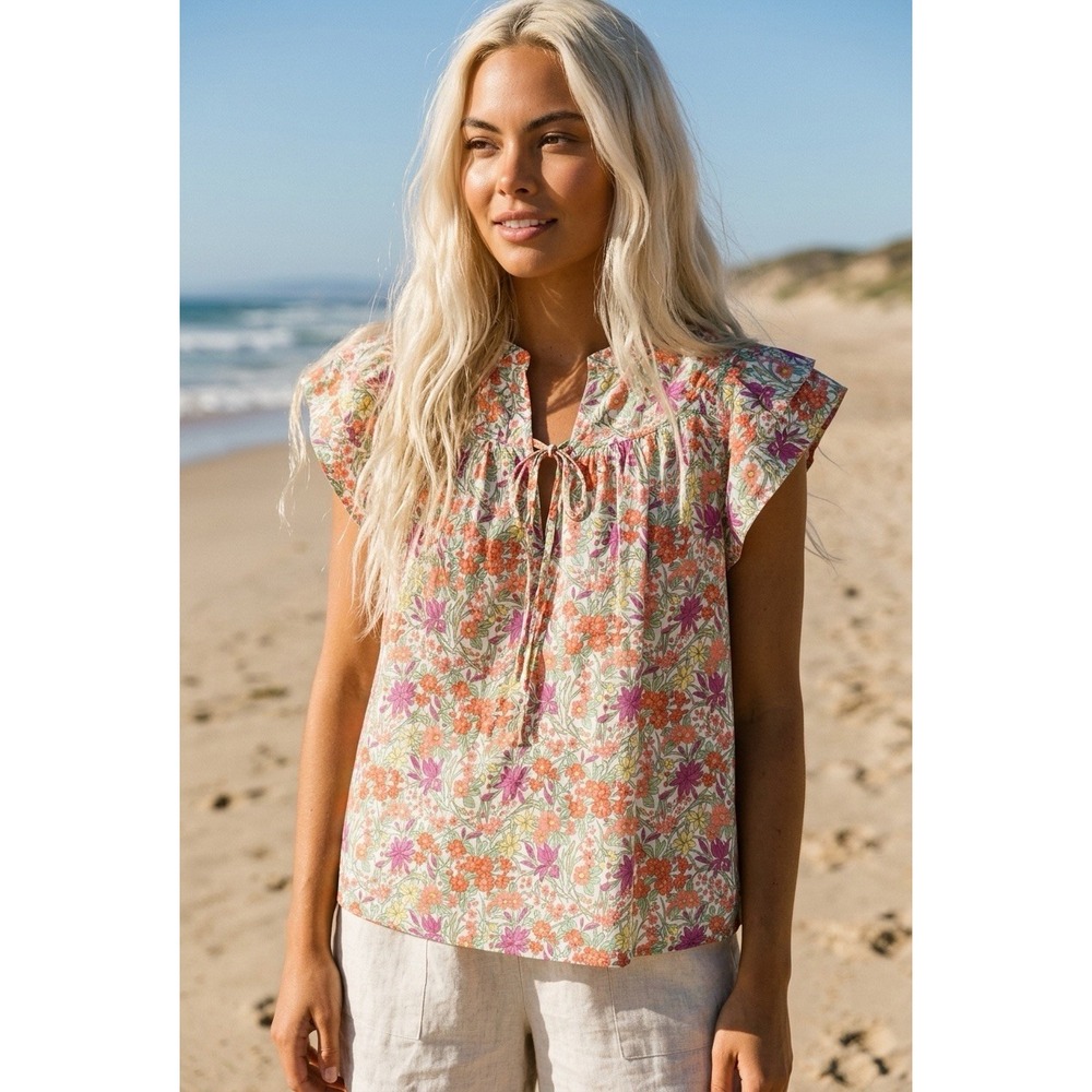 AVARA Floral JOSIE Top Pink FLUTTER Sleeve Lined New With Tags COTTON 1X XL